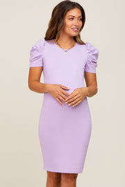 Lavender Solid Puff Sleeve Maternity Dress