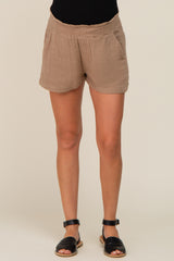 Taupe Gauze Double Layered Maternity Shorts