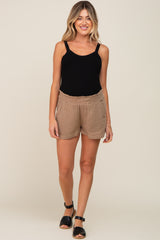 Taupe Gauze Double Layered Maternity Shorts