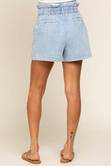 Light Blue Elastic Waist Denim Shorts