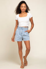 Light Blue Elastic Waist Denim Shorts