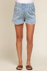 Light Blue Elastic Waist Maternity Denim Shorts