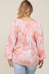 Pink Abstract Print Plus Maternity Blouse