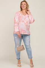 Pink Abstract Print Plus Maternity Blouse