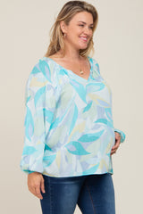 Blue Abstract Print Plus Maternity Blouse