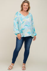 Blue Abstract Print Plus Maternity Blouse