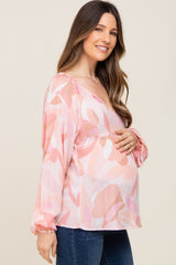 Pink Abstract Print Maternity Blouse