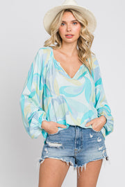 Blue Abstract Print Blouse