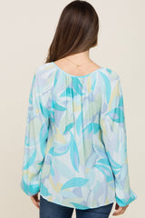 Blue Abstract Print Maternity Blouse