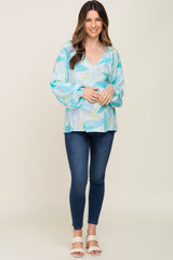 Blue Abstract Print Maternity Blouse