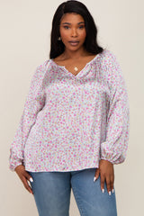 White Micro Floral Plus Maternity Blouse