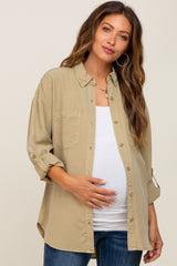 Olive Button Down Maternity Top