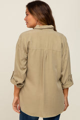 Olive Button Down Maternity Top