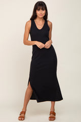 Black Basic Maternity Shift Midi Dress