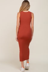 Rust Fitted Maternity Midi Dress