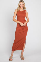 Rust Fitted Maternity Midi Dress