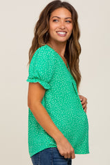 Green Dot Print Puff Sleeve Maternity Blouse