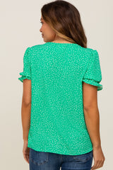 Green Dot Print Puff Sleeve Maternity Blouse