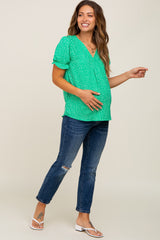 Green Dot Print Puff Sleeve Maternity Blouse