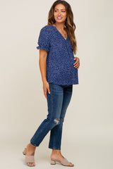 Navy Dot Print Puff Sleeve Maternity Blouse