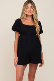 Black Puff Sleeve Maternity Romper