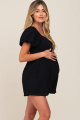 Black Puff Sleeve Maternity Romper