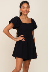 Black Puff Sleeve Maternity Romper