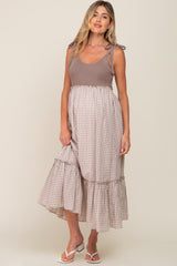 Mocha Gingham Colorblock Maternity Dress