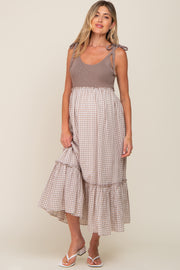 Mocha Gingham Colorblock Maternity Dress