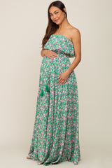 Green Floral Sleeveless Maternity Maxi Dress