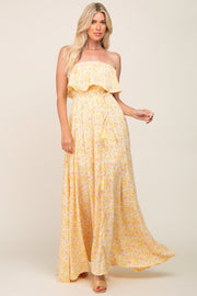 Yellow Floral Sleeveless Maxi Dress