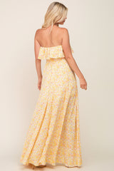 Yellow Floral Sleeveless Maxi Dress