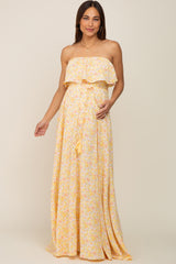 Yellow Floral Sleeveless Maternity Maxi Dress