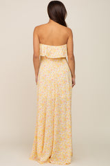 Yellow Floral Sleeveless Maternity Maxi Dress