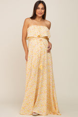 Yellow Floral Sleeveless Maternity Maxi Dress