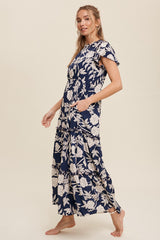 Navy Floral Tiered Ruffle Accent Maxi Dress