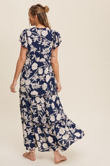 Navy Floral Tiered Ruffle Accent Maxi Dress