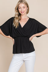 Black Solid Tunic Top Front Wrap