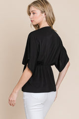 Black Solid Tunic Top Front Wrap