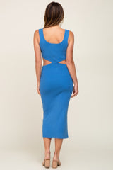 Blue Sleeveless Side Cutout Midi Dress