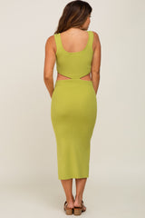 Lime Sleeveless Side Cutout Maternity Midi Dress