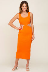 Orange Sleeveless Side Cutout Midi Dress