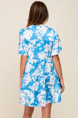 Blue Floral Collared Tiered Dress