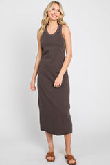 Brown Racerback Fitted Midi Dress