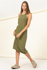 Olive Racerback Fitted Midi Dress