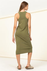 Olive Racerback Fitted Midi Dress