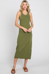 Olive Racerback Fitted Midi Dress