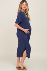 Navy Shift Maternity Midi Dress