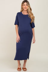 Navy Shift Maternity Midi Dress