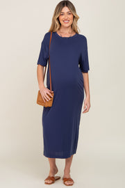 Navy Shift Maternity Midi Dress